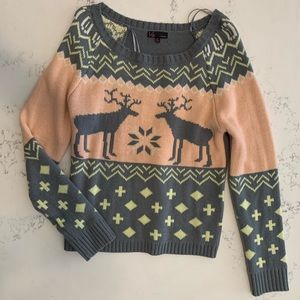 Grey and Pink Reindeer Christmas Sweater